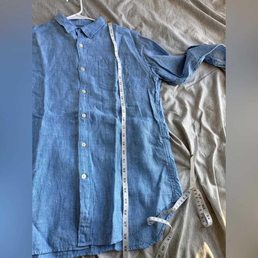 Banana Republic Mens 100% Linen Top Small Blue Button Up Camden Beach Nautical